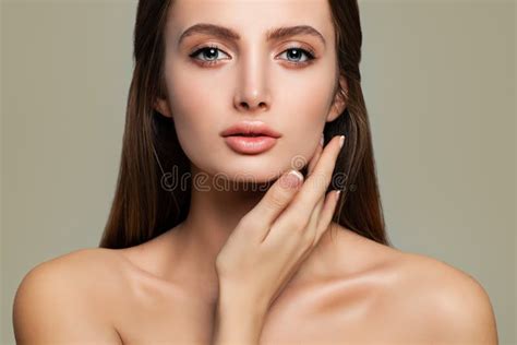 Beautiful Female Face Closeup Spa Woman With Healthy Skin Stock Image