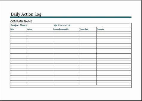 Action Log Template Best Of Ms Excel Daily Action Log Template Excel