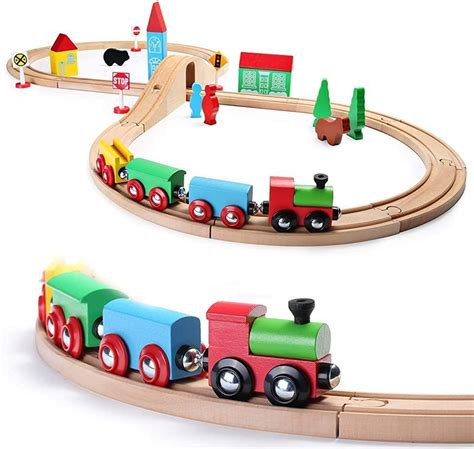 Sainsmart Jr Wooden Train Set For Toddler With Double Side Train