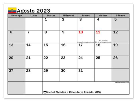 Calendario Agosto 2023 Ecuador Michel Zbinden Es