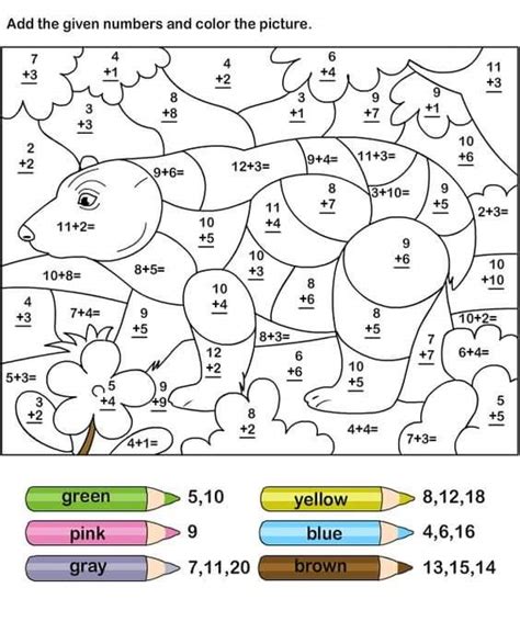 Color By Number Addition Printable Printable Word Searches