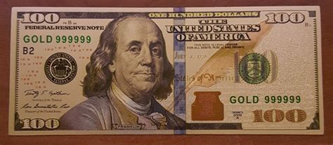 24k 999 Pure Gold Colorized 100 Dollar Bill Bank Note Brand New Condition Collections Lots