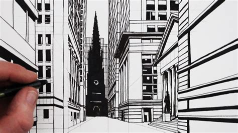 How To Draw A 1 Point Perspective Street Draw Wall Street Buildings