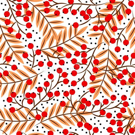 Seamless Pattern Drawn Scenic Autumn Leaves And Rowan Berries On A