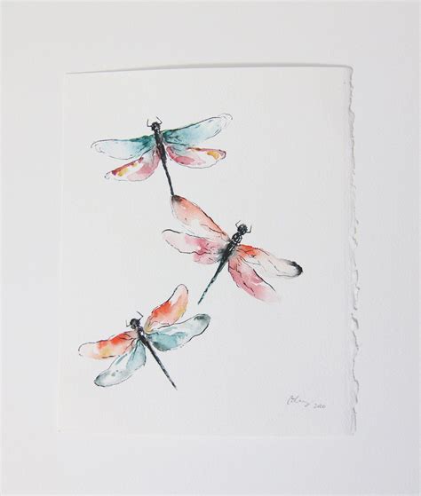 Dragonflies Original Watercolor Painting 8 X 10 Loose Watercolor