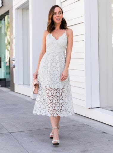 Sydne Style Shows Summer Wedding Outfit Ideas In Lace Midi Dress