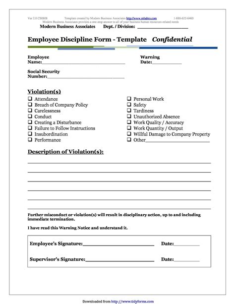 Free Employee Write Up Form Printable The Name Of The Employees
