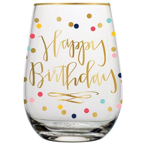 F155439 Happy Bday Stemless Glass Birthday Stemless Wine Glass Birthday Wine Glass Birthday Wine
