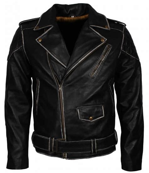 Distressed Leather Biker Jacket Black Leather Designer Biker Jacket