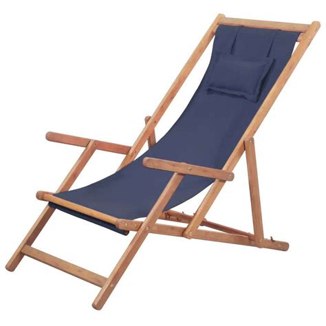 Chaise pliable de plage Tissu et cadre en bois Bleu.