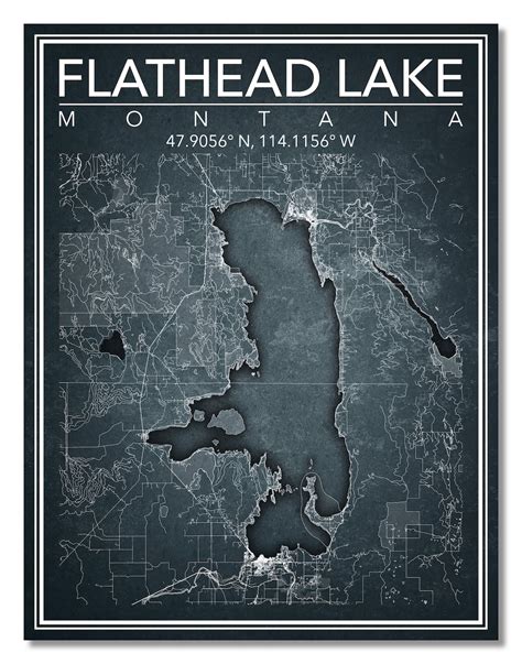 Wall Art Map Print Of Flathead Lake Montana Etsy