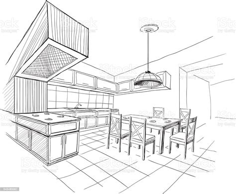 Vetores De Desenho De Interiores Da Moderna Cozinha Com Ilha E Mais Imagens De Cozinha Cozinha
