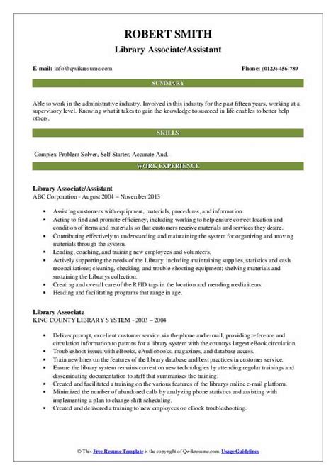 This resume was written by our experienced resume writers specifically for this profession. Library Associate Resume Samples | QwikResume