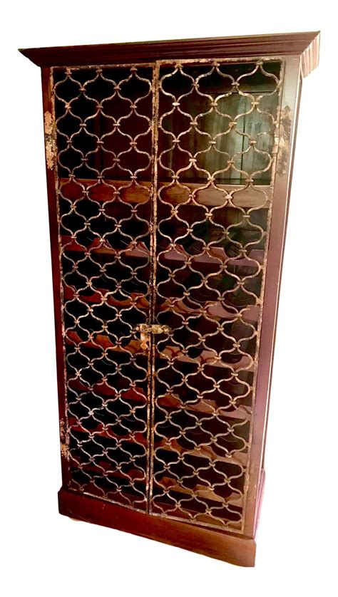 Cherry Wood Wine Cabinet With Patinaed Wrought-Iron Doors | Chairish | Wine cabinets, Wrought ...