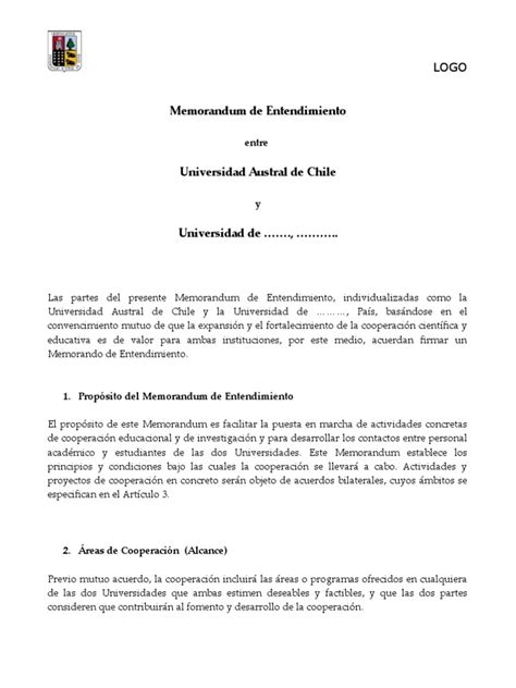 Modelo Memorandum Entendimiento Espanol Pdf Cooperación Universidad