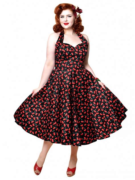 1950s Halterneck Cherry Black Dress From Vivien Of Holloway