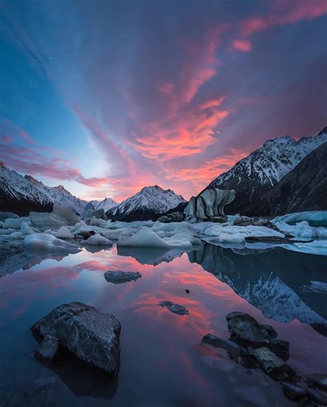 A Sunrise To Remember At Tasman Lake In Beautiful New Zealand Photo By