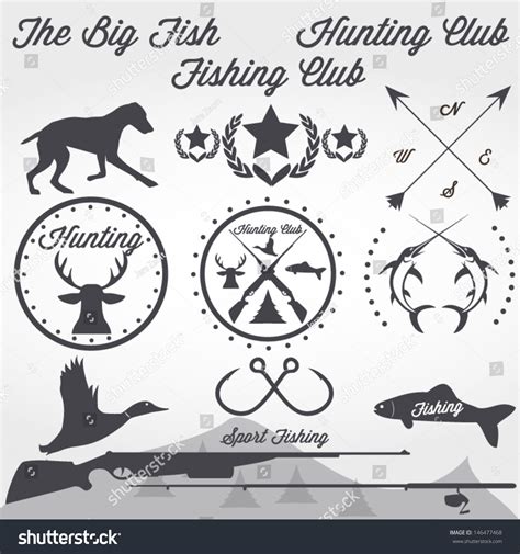 Set Vintage Hunting Fishing Stock Vector Royalty Free 146477468
