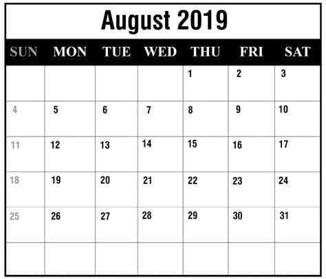 Free August 2019 Calendar With Holiday Free Printable Calendar 2023