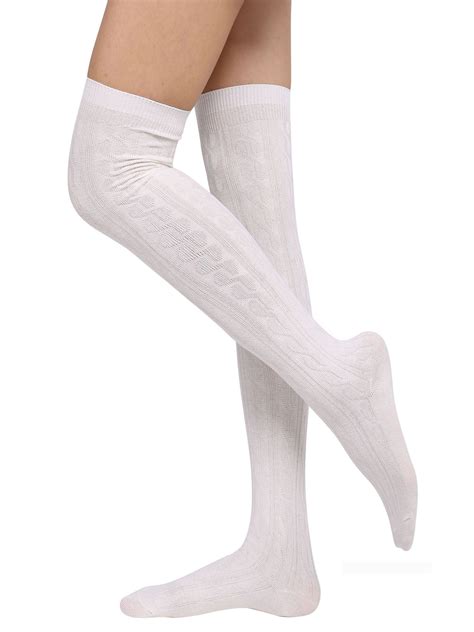 Knee High Socks Womens Cable Knit Winter Thigh High Stockingswhite