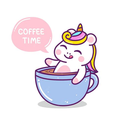 Premium Vector Cute Little Colorful Unicorn In Coffee Cup