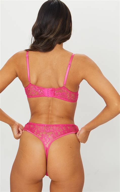 Hot Pink Floral Lace Thong Lingerie Prettylittlething Il