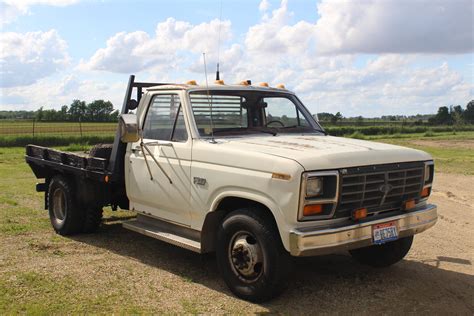 Lot 1986 White Ford Flatbed Pickup Truck F 350 Dully Diesel This