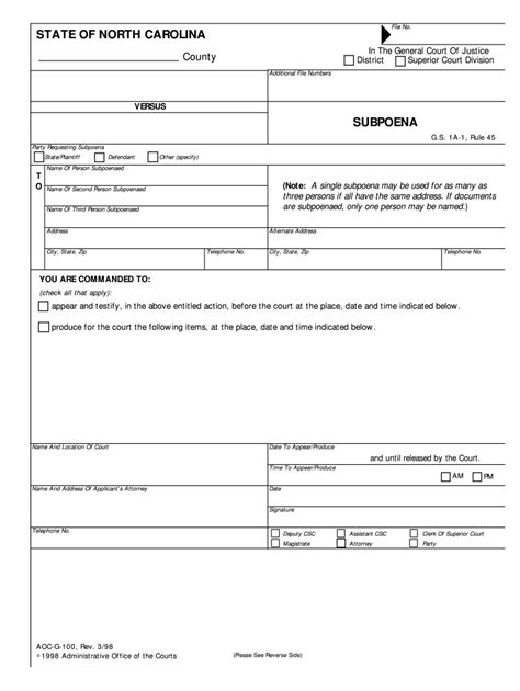 Subpoena Forms North Carolina Fill And Sign Printable Template Online