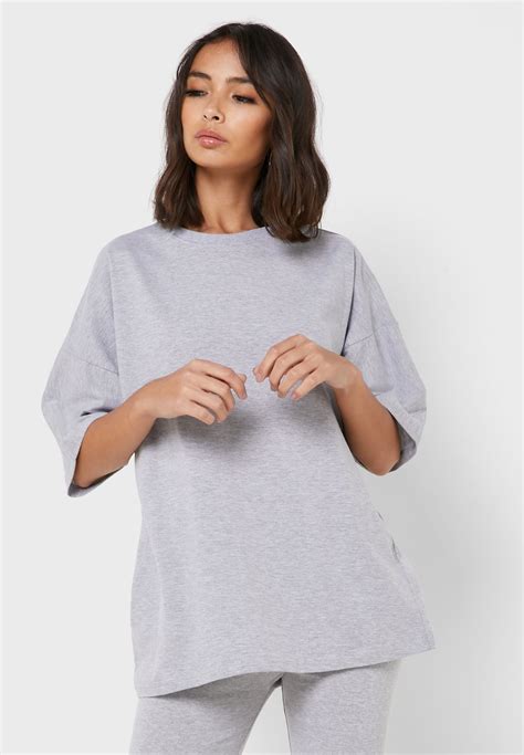 Buy Missguided Grey Crew Neck T Shirt And Cycling Shorts Set Co Ord For