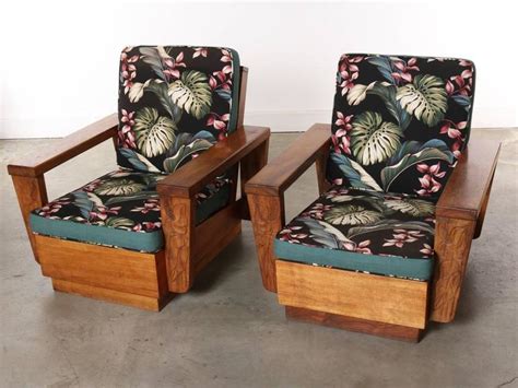 Wood frame and black side guest lobby client chairs office furniture. Pair of 1940s Hawaiian Koa Wood Club Chair at 1stdibs