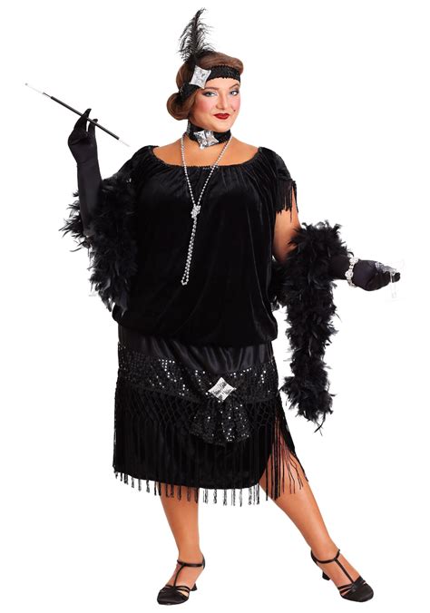 Deluxe Black Flapper Plus Size Costume For Women 20s Decade Costumes