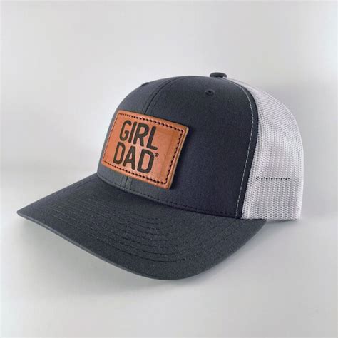 Girldad® Leather Patch Trucker Hat Charcoalwhite Trucker Etsy