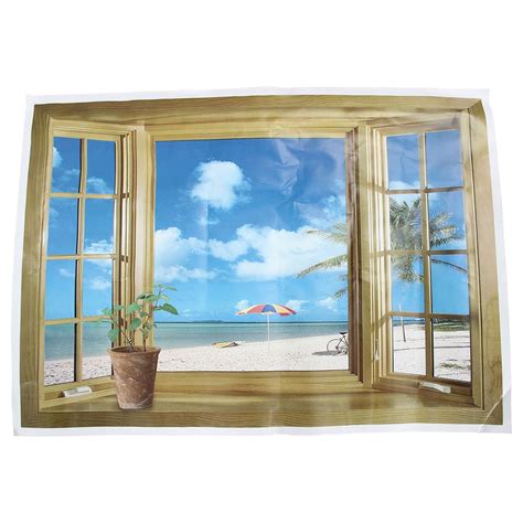 Large 3d Window Beach Sea View Wall Stickers Art Decals Mural Decor In