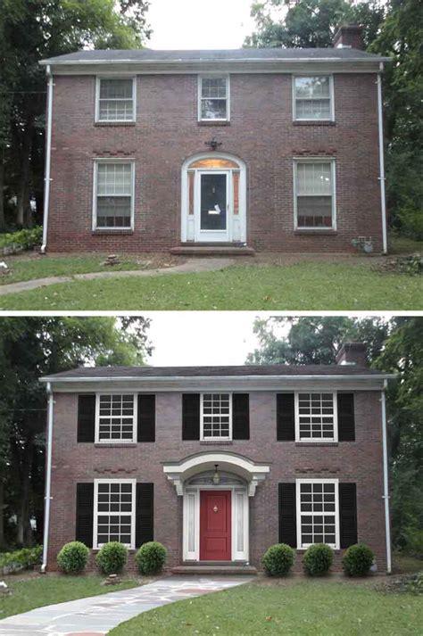 The red brick exterior before: 10 Before and After Curb Appeal Photos | Pretty Purple Door