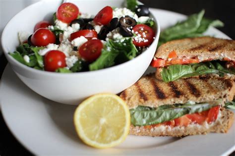 Light Grilled Cheese Sandwich And Salad Salad Dishes Healthy Grilled
