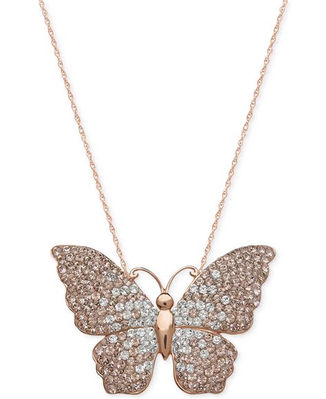 Kaleidoscope Swarovski Crystal Butterfly Pendant Necklace In 18k Rose