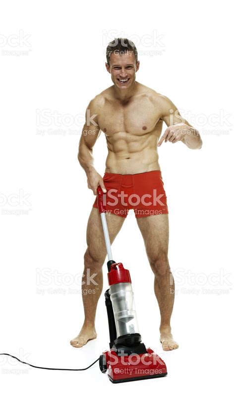 Shirtless Smiling Man With A Vacuum Cleaner R Wtfstockphotos