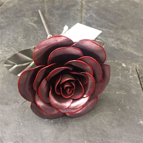 Steel Metal Rose With A Hint Of Red