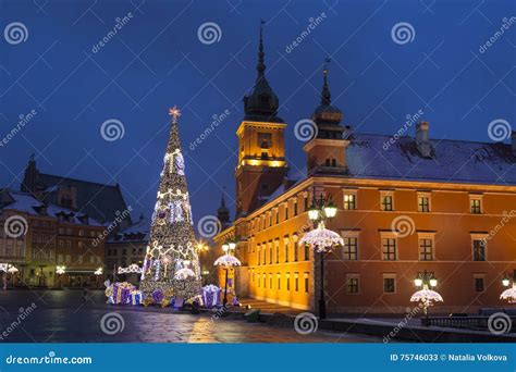 Warsaw Castle Square In The Christmas Holidays Stock Image Image Of