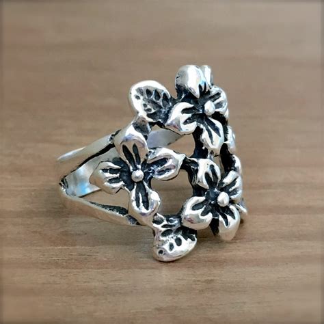 Sterling Silver Flower Ring Flower Silver Ring Delicate Etsy