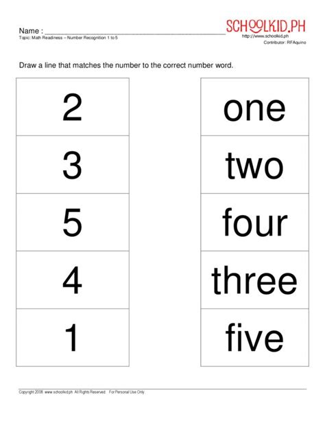 Number Recognition 1 To 5 Worksheet For 1st 2nd Grade Lesson Planet