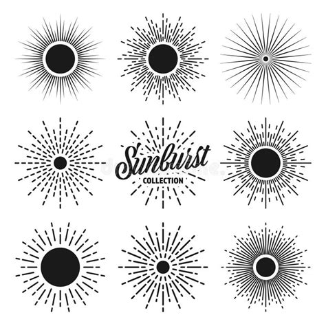 Vintage Sunburst Sunset Beams Collection Hand Drawn Bursting Sun