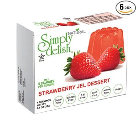 simply delish plant based natural strawberry jel dessert 6 pack zero sugar 0g net carbs