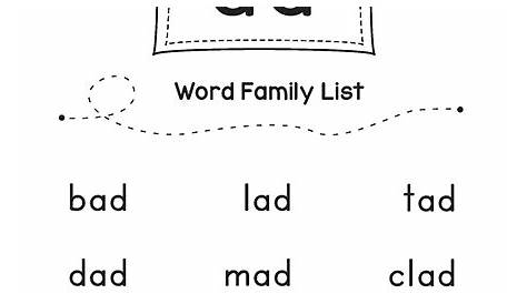 AD Word Family List Printable PDF | MyTeachingStation.com