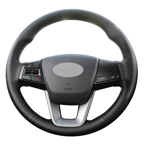 Black Pu Faux Leather Car Steering Wheel Cover For Hyundai Ix25 2014
