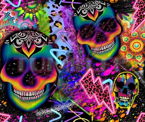 Neon Skulls Seamless Pattern Neon Skull Skull Clipart Skull Etsy