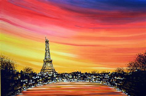 Original Paris France Art Painting Eiffel Tower Paris Lights