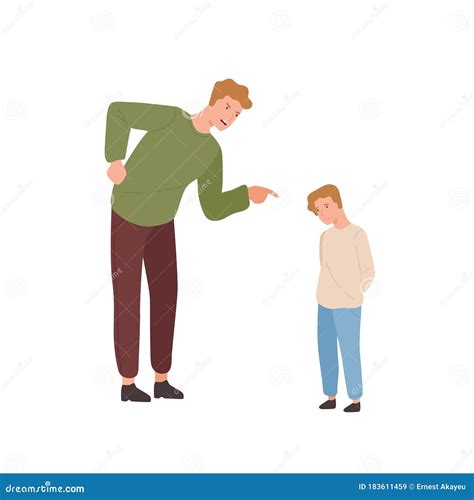 Mad Father Scolding Little Son Vector Flat Illustration Annoyed Parent