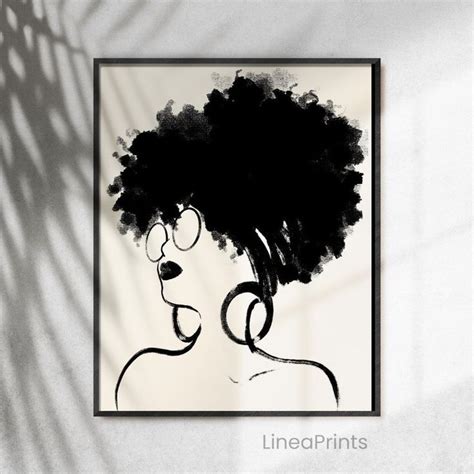 Nude Line Art Print Printable Wall Art Black Woman Art Hair Wrap