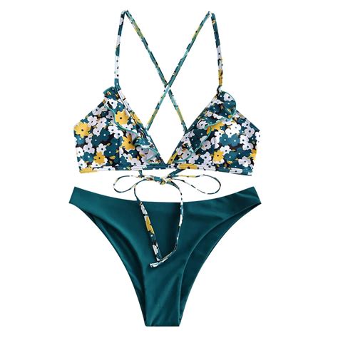 Bikini 2020 Swimsuit Womens Summer Sexy Floral Print Ruffle High Cut Bikini Set Two Piece